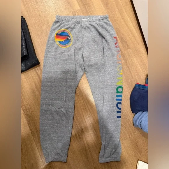 Aviator Nation Gray Sweatpants with Yellow Accent - Picture 1 of 3